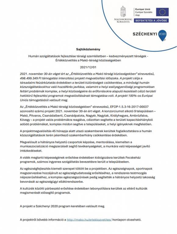 Sajtóközlemény EFOP-1.5.3-16 Sajtóközlemény EFOP-1.5.3-16
